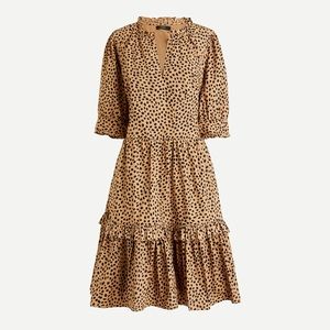 J. Crew Ruffleneck Popover Dress in Leopard Dot